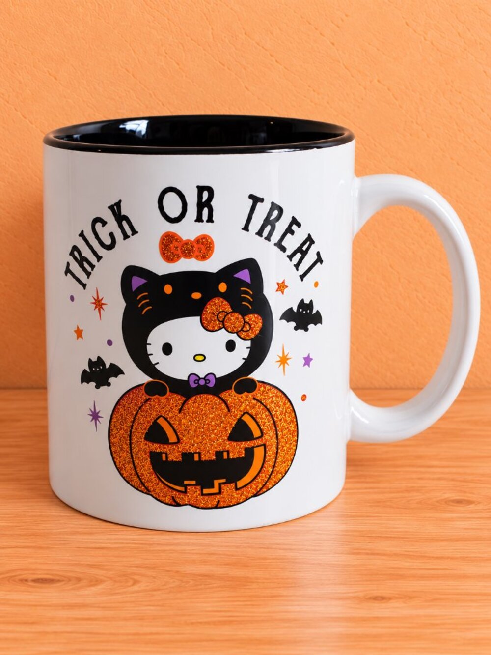 Hello Kitty Halloween Trick or Treat Mug 20oz Glitter Pumpkin Black Cat Cute